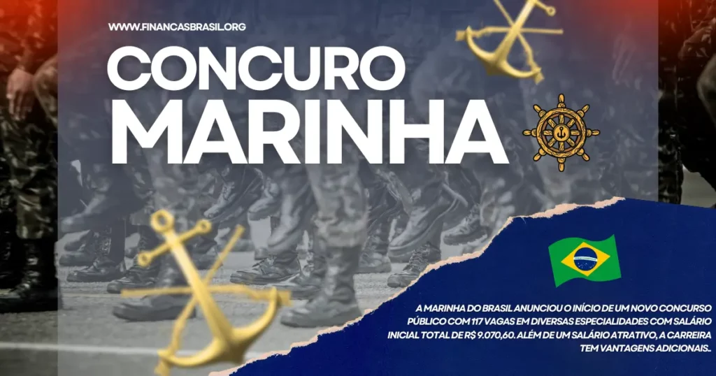 A Marinha do Brasil anunciou o início de um novo concurso público com 117 vagas em diversas especialidades com salário inicial total de R$ 9.070,60.